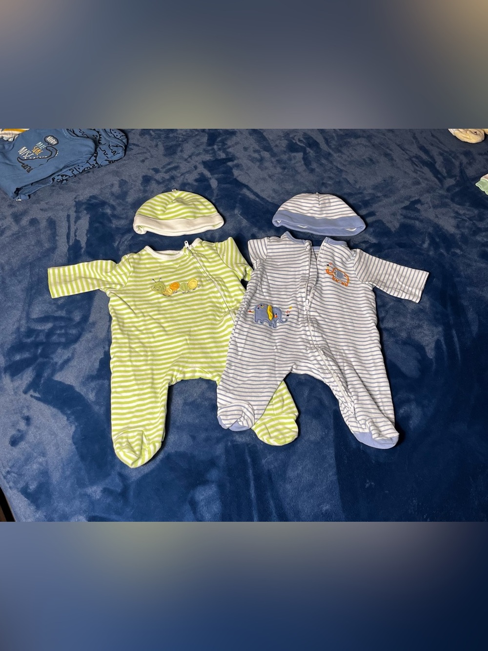 Newborn Footed Outfits With Matching Hats.  Great twin set!!!